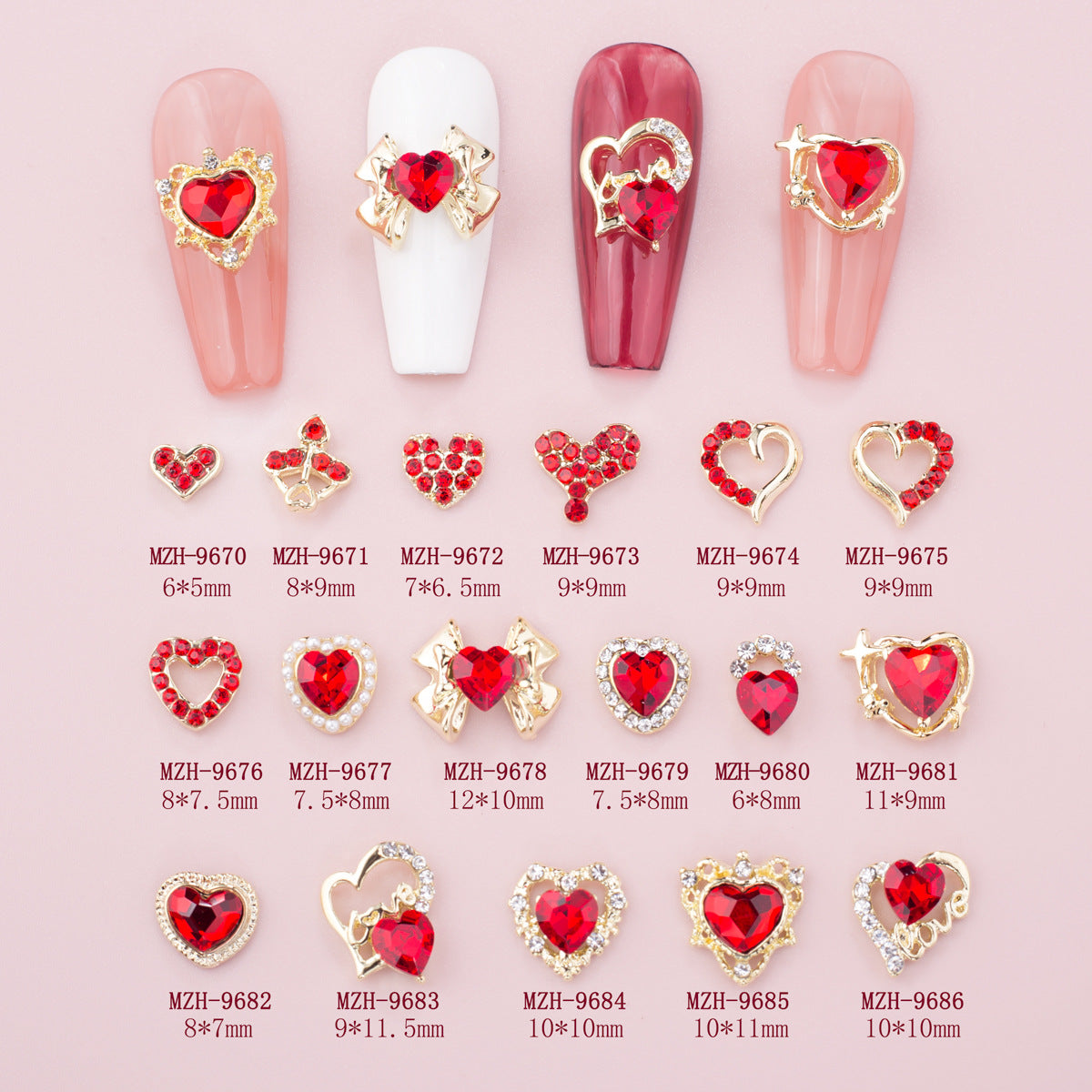 Glass Nail Decorations with Red Bow Design - Assorted Series