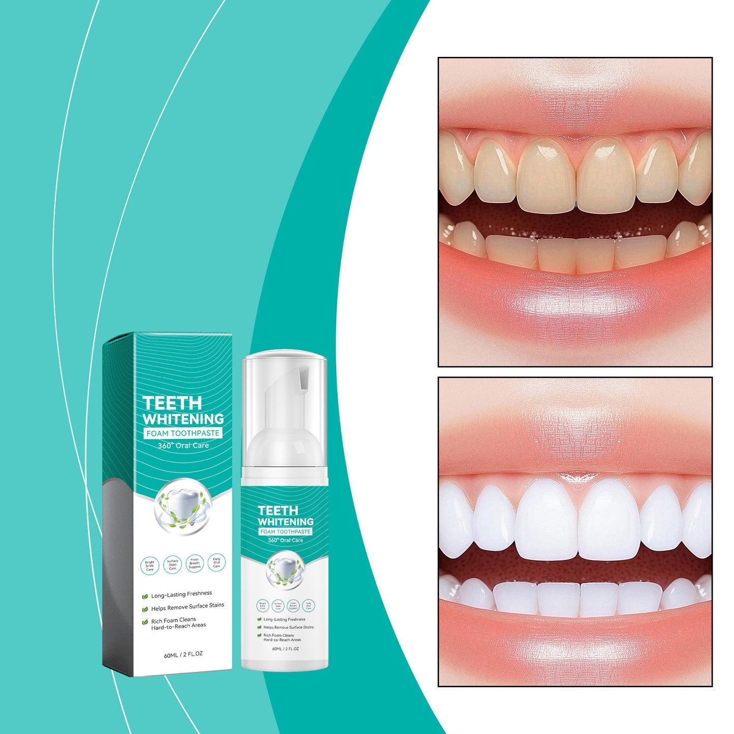 Whitening Foam Toothpaste 60ml - Fresh Breath & Surface Stain Removal