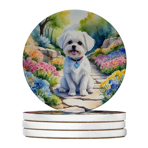 Large Sandstone Coasters Set of 4 - Absorbent Drink Mats with Cork Backing - Dog Breed Silky Terrier Artwork - Gift Ready
