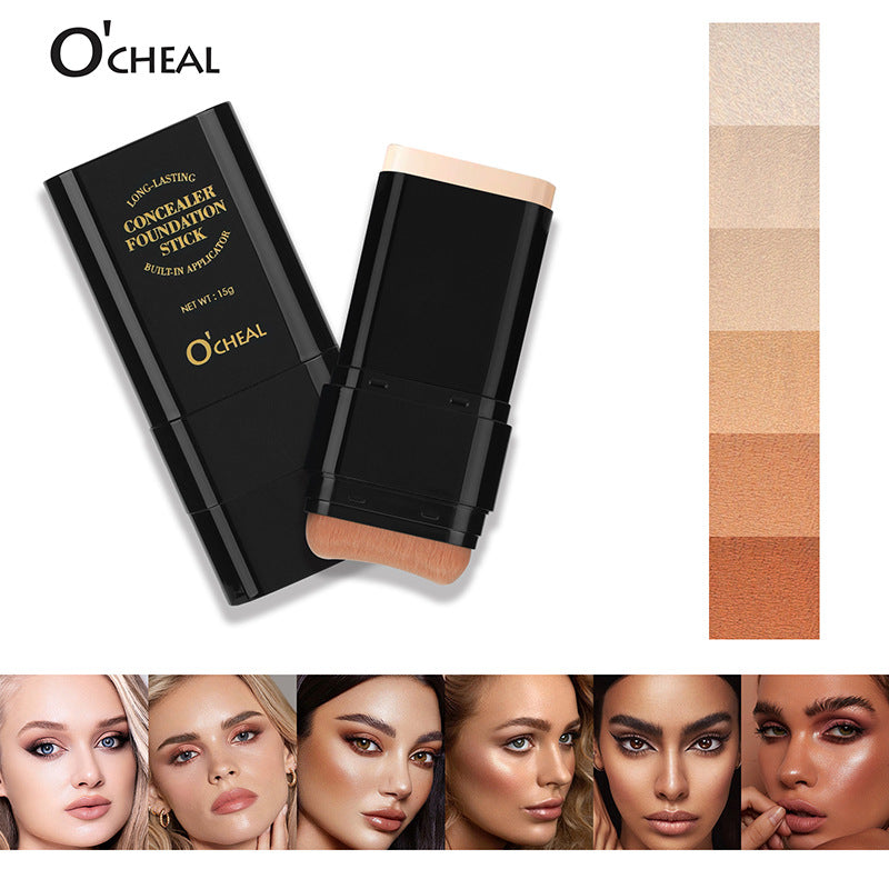 Dual-Ended Foundation Concealer Stick with Brush - Full Coverage & Long-Lasting