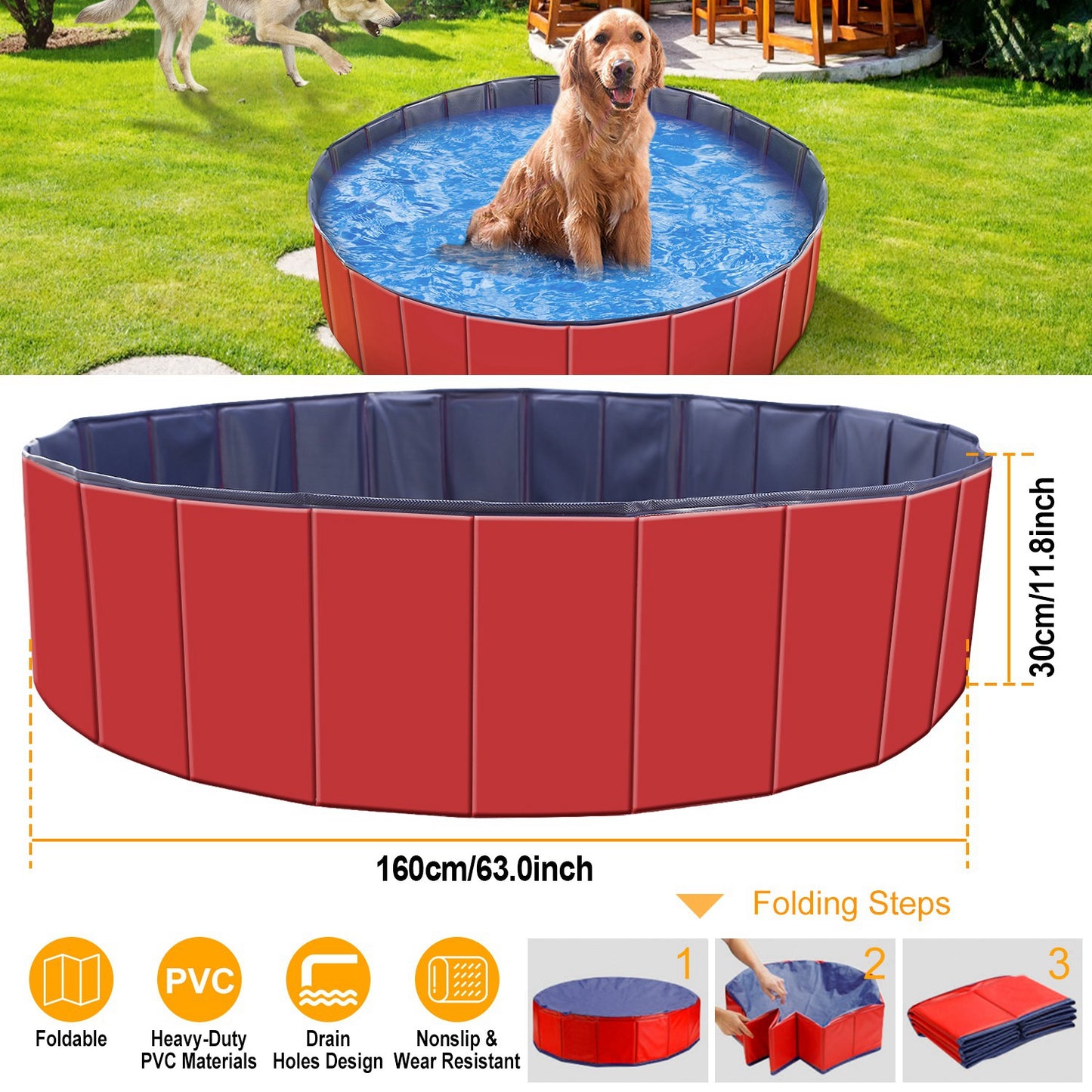 Foldable Pet Swimming Pool for Dogs and Cats - Portable PVC Bathing Tub