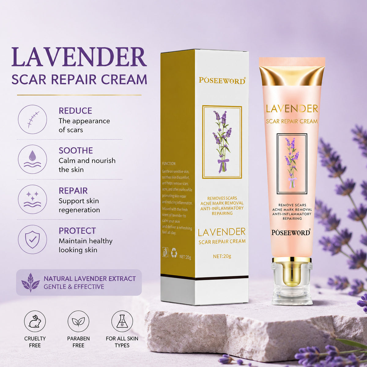 Poseeword Lavender Scar Repair Cream