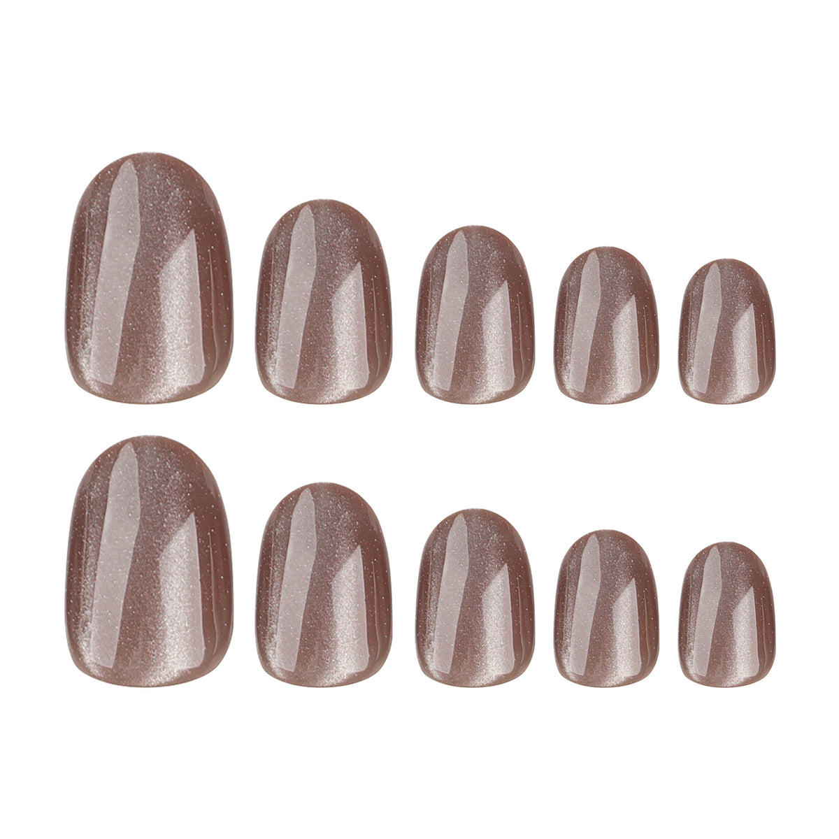 Short Round Deep Brown Nail Tips with Cat-Eye Effect - Brighten Skin