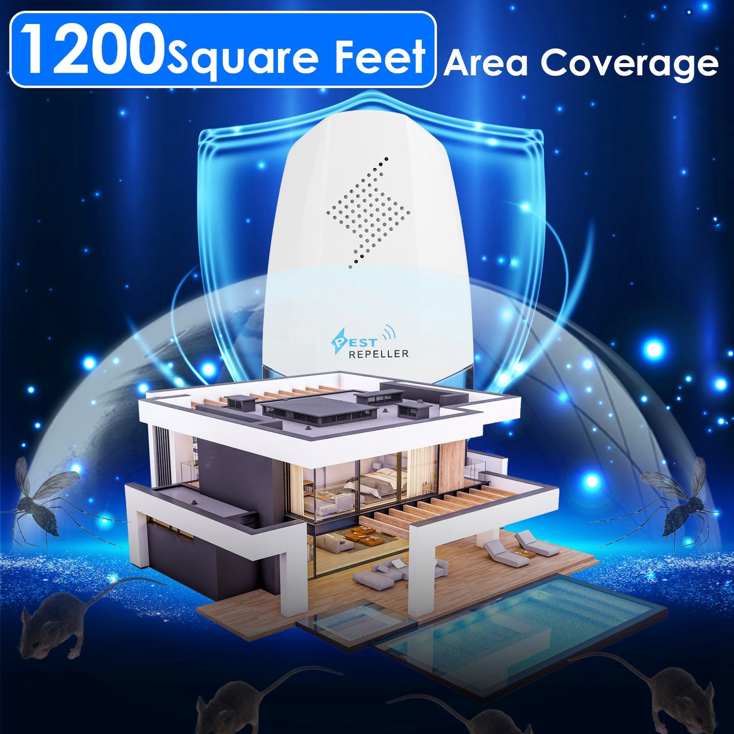 Ultrasonic Pest Repeller with Night Light - 2 Pack