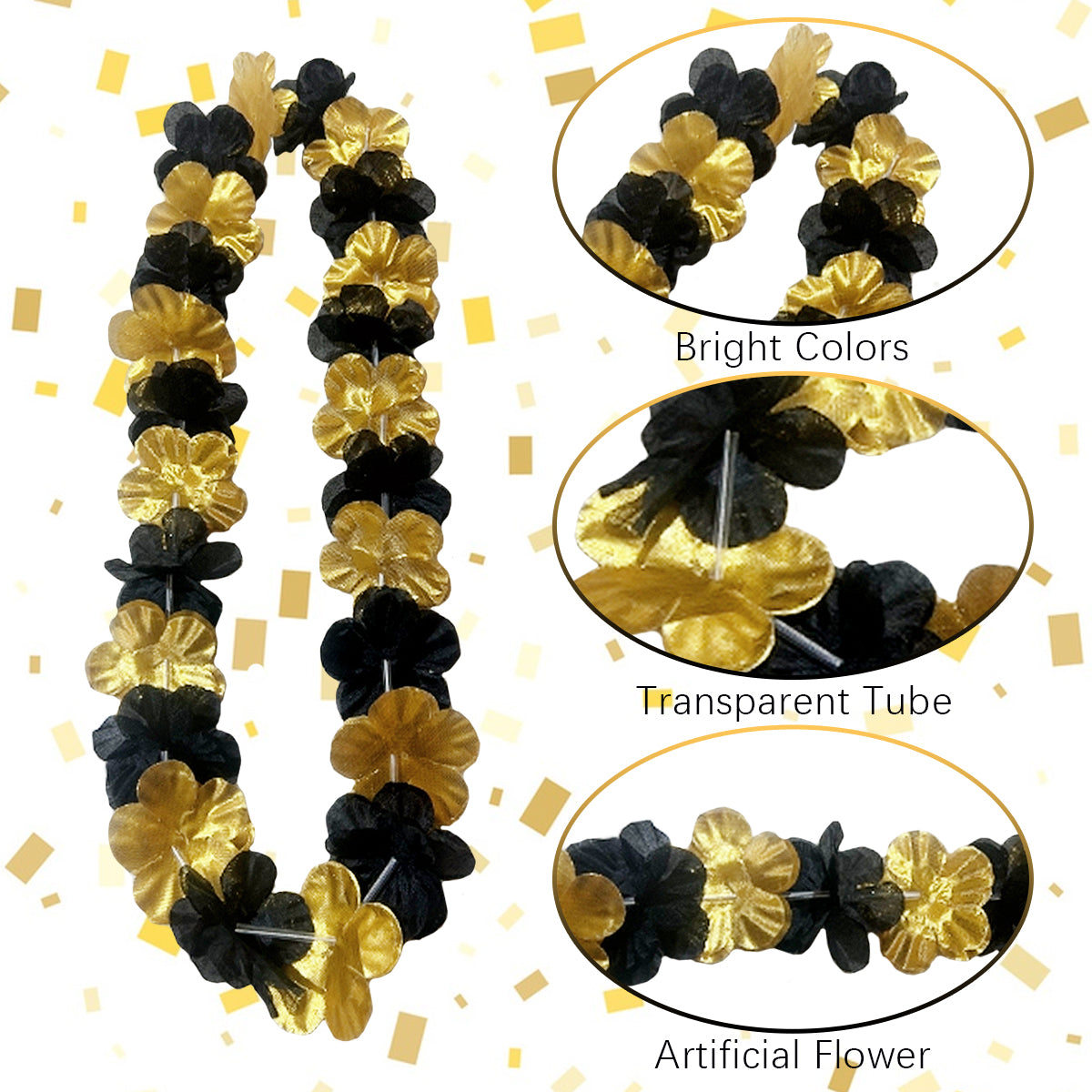 24 Pieces Black Golden Flower Leis - Exquisite Artificial Floral Neckwear