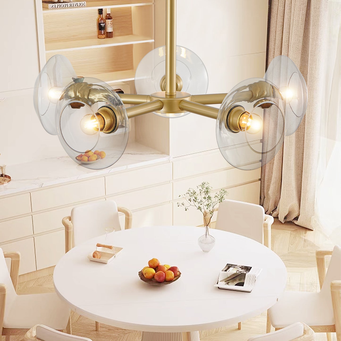 Modern Gold 5-Light Sputnik Chandelier with Clear Glass Shades