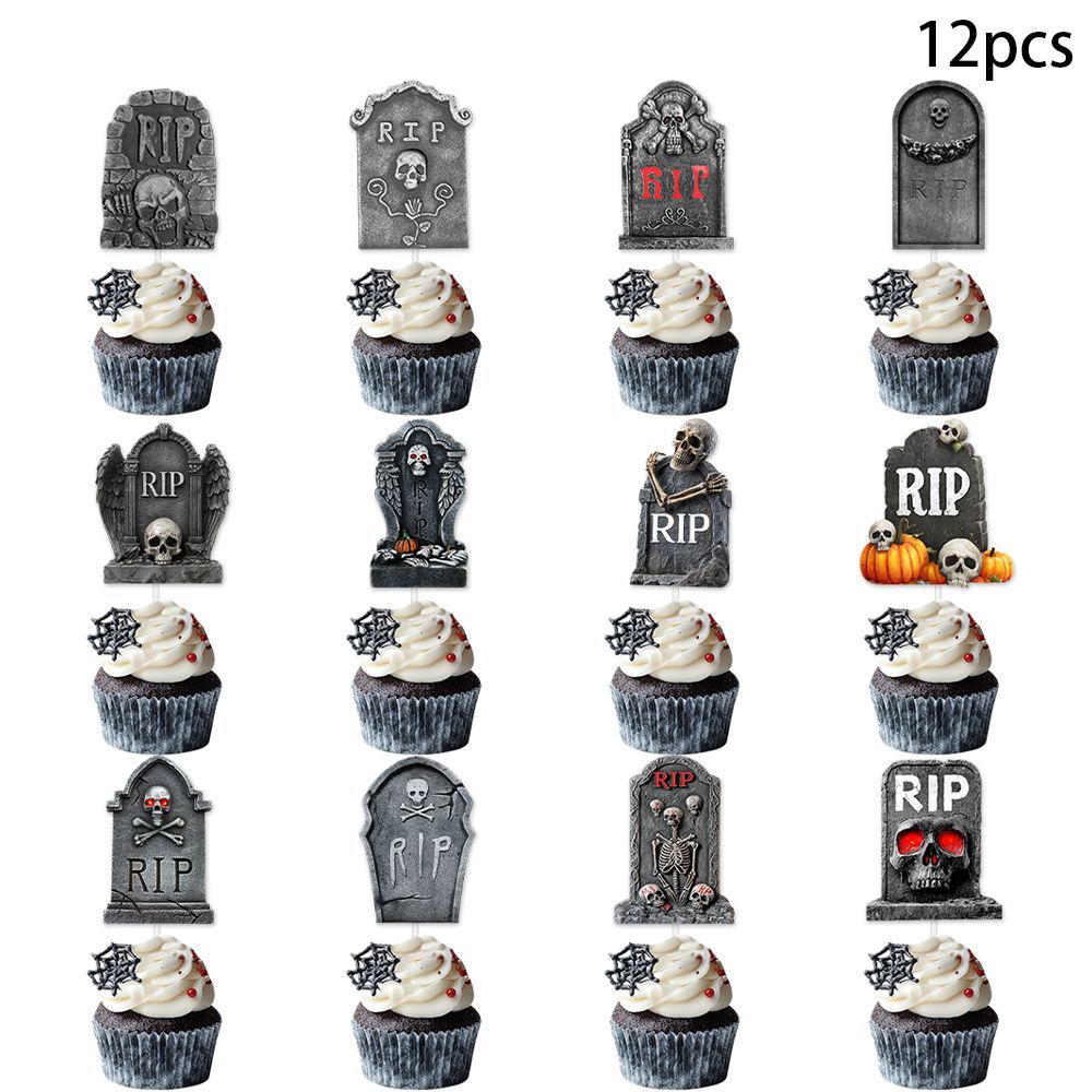 Halloween Tombstone Cake Flags Set - Horror Decorative Food Toppers
