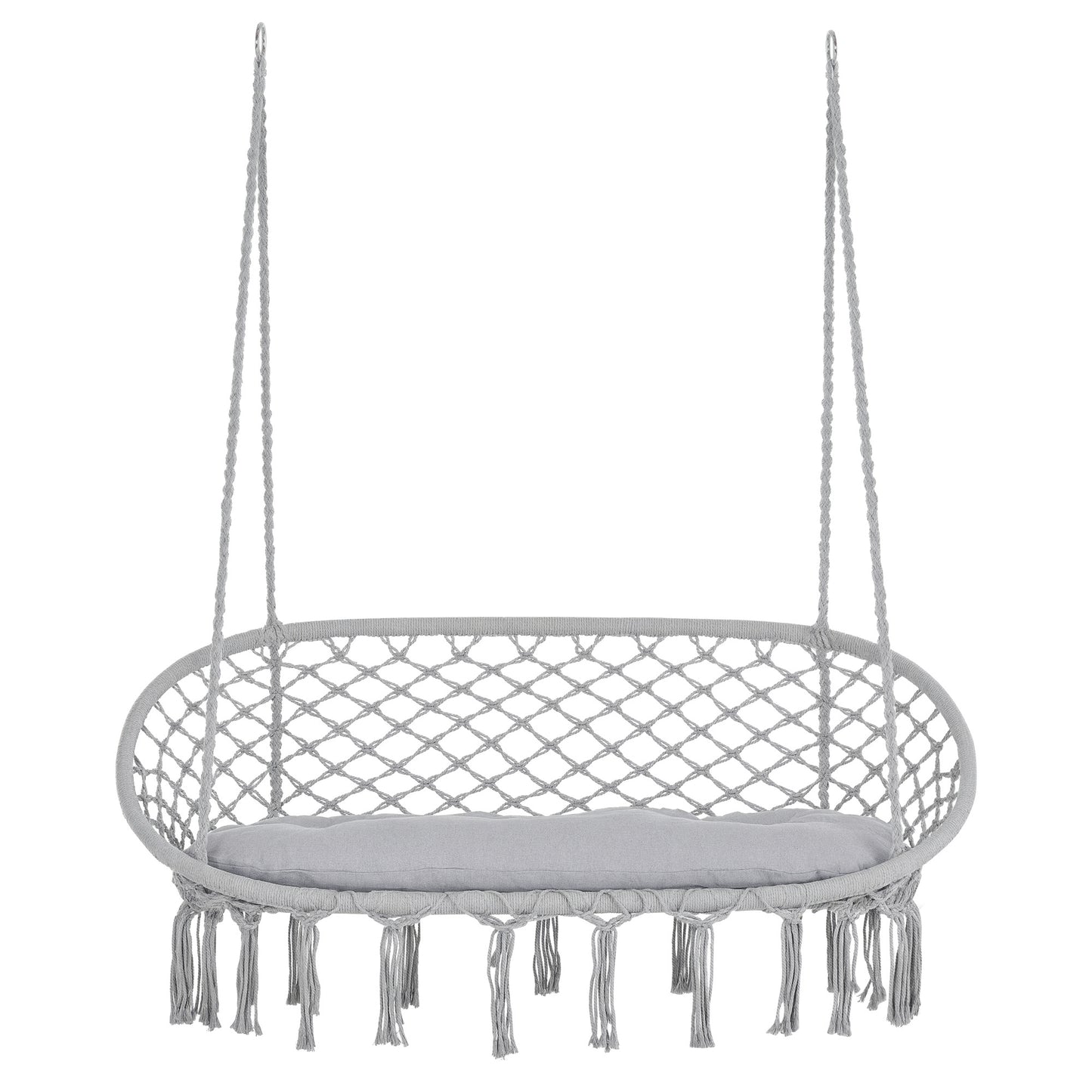 2-Person Macrame Hammock Chair with Cushion - Light Gray