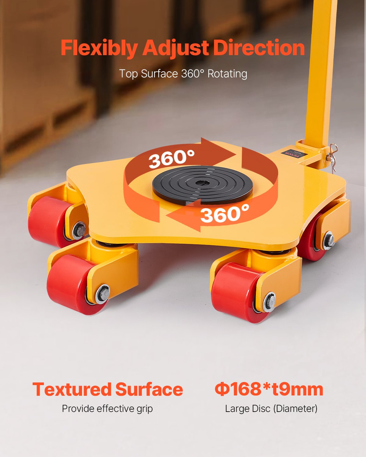 Heavy-Duty Machinery Moving Skate with Handle - 8800 lbs Capacity, 360° Rotation