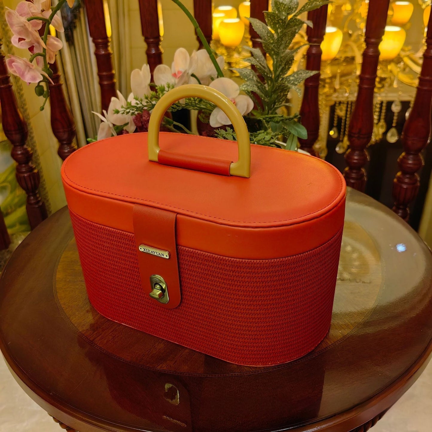 Oval Wheat-Ear Pattern Suitcase Candy Box Leather Gift Storage Container