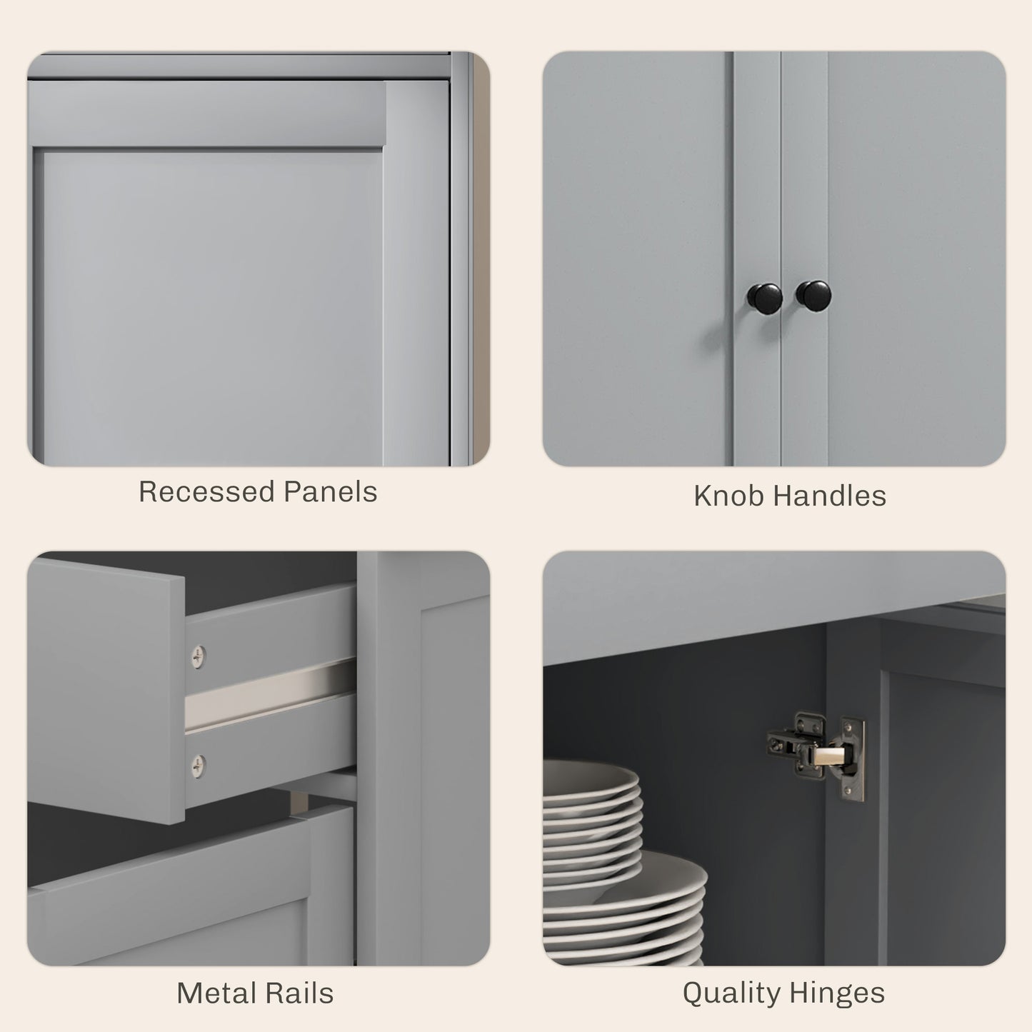 Modern Sideboard Buffet Cabinet with Storage Drawers - Gray