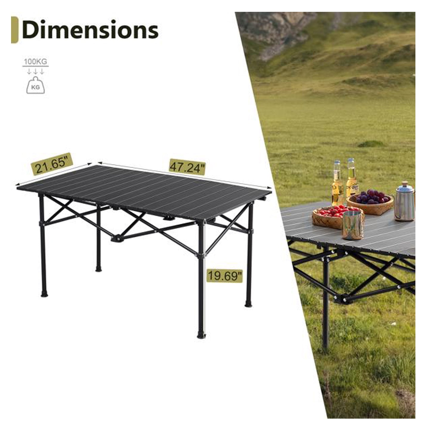 120cm Portable Carbon Steel Camping Table Outdoor Folding Ultralight