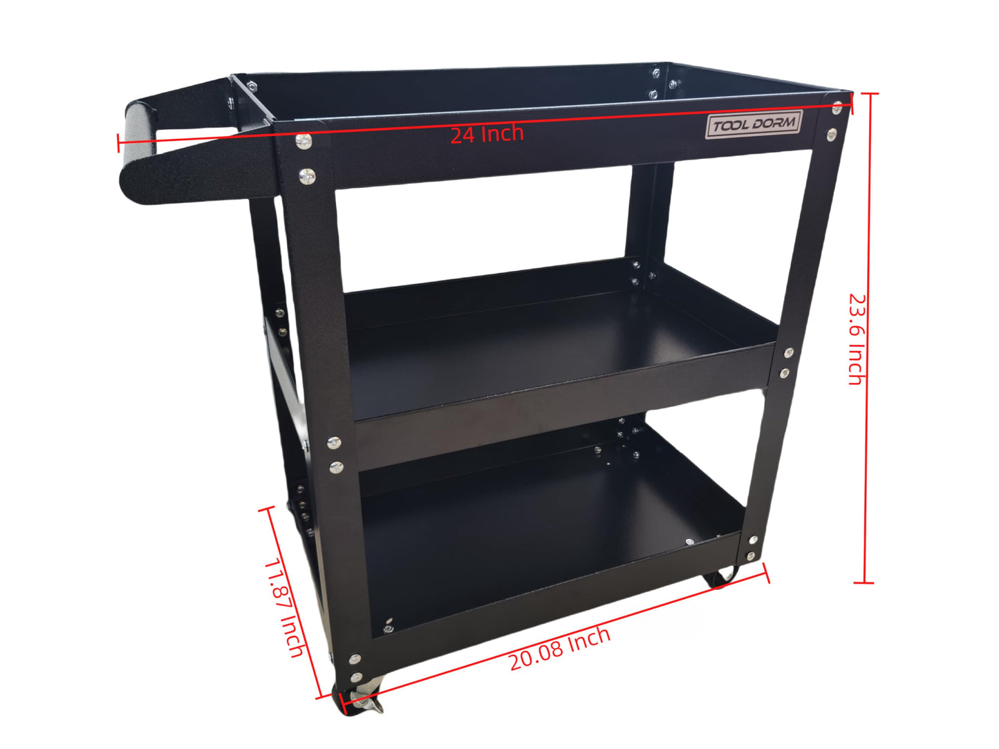 Three-Tier Hand Cart with Lockable Wheels and Ergonomic Handle - Black
