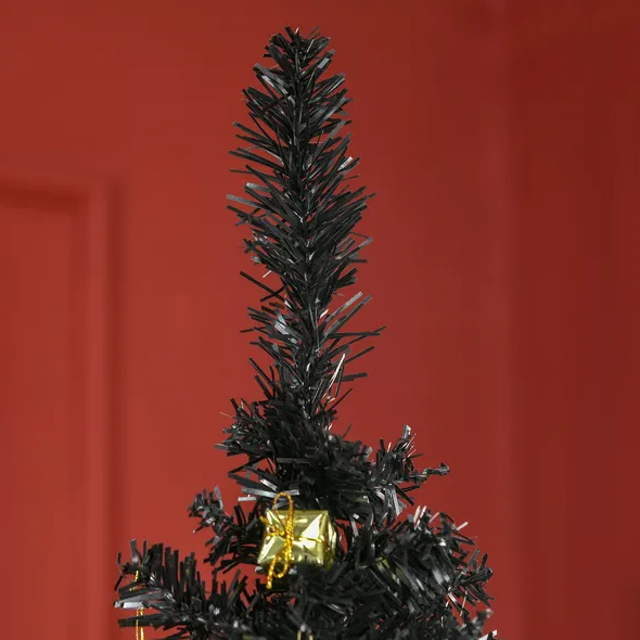 6 Ft Slim Artificial Pencil Christmas Tree with 390 Branch Tips - Black