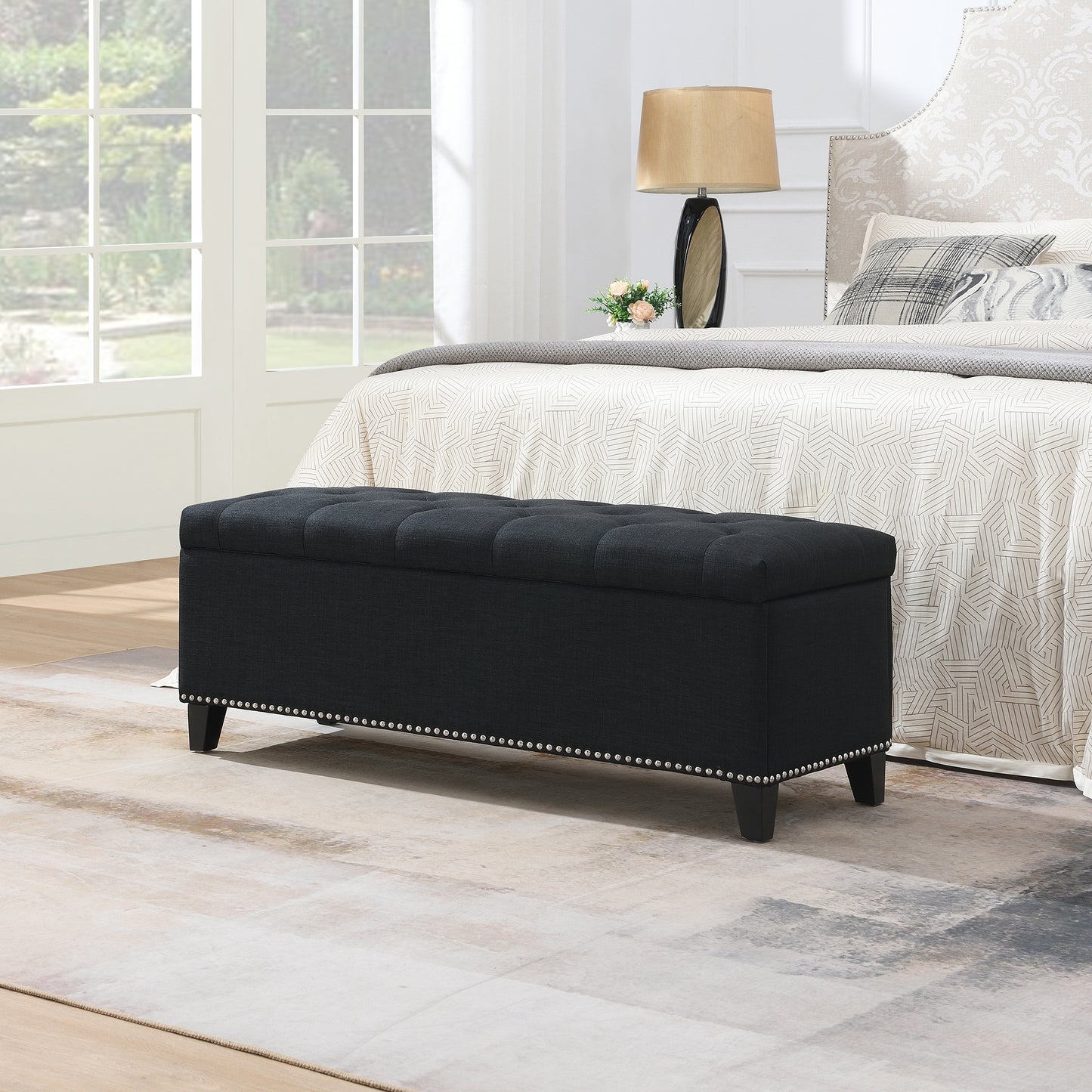 47.5 Storage Ottoman, Bench With Safety Close Hinge, Linen