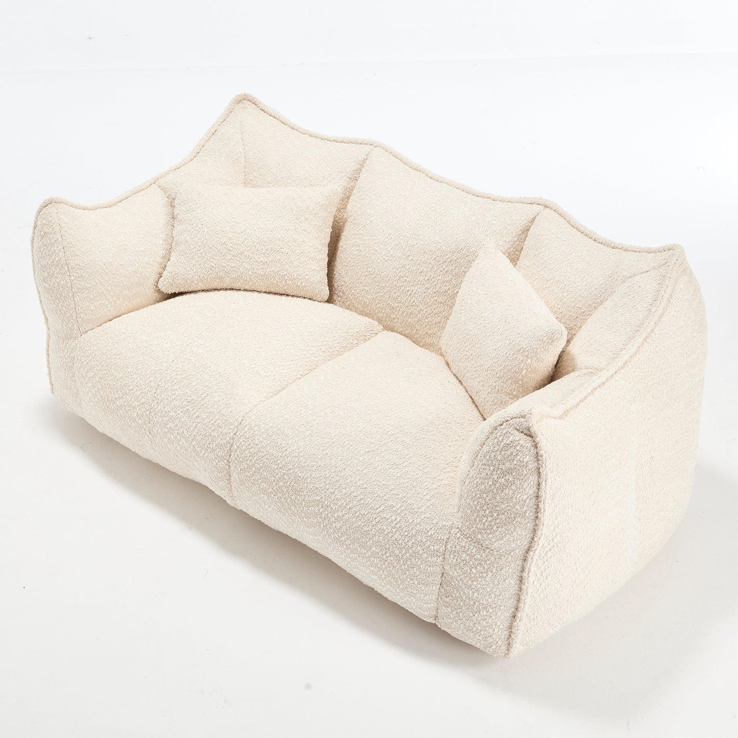 Soft Chenille Beanbag Chair for Two - Beige Recliner Sofa