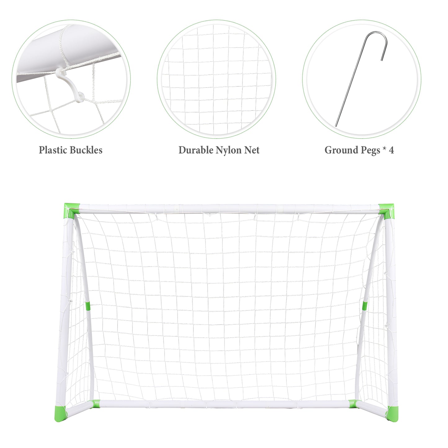 6' x 4' PVC Soccer Goal with Net & Ground Nails - White/Green