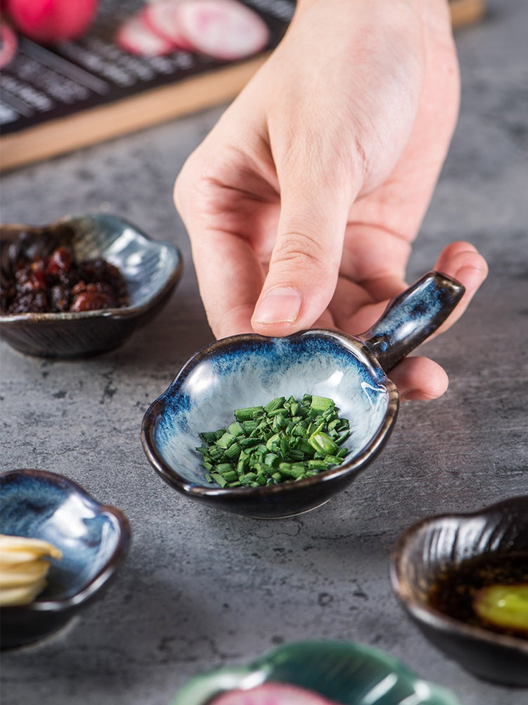 Ceramic Sauce Dipping Dish with Handles - Japanese Retro Style, Various Colors