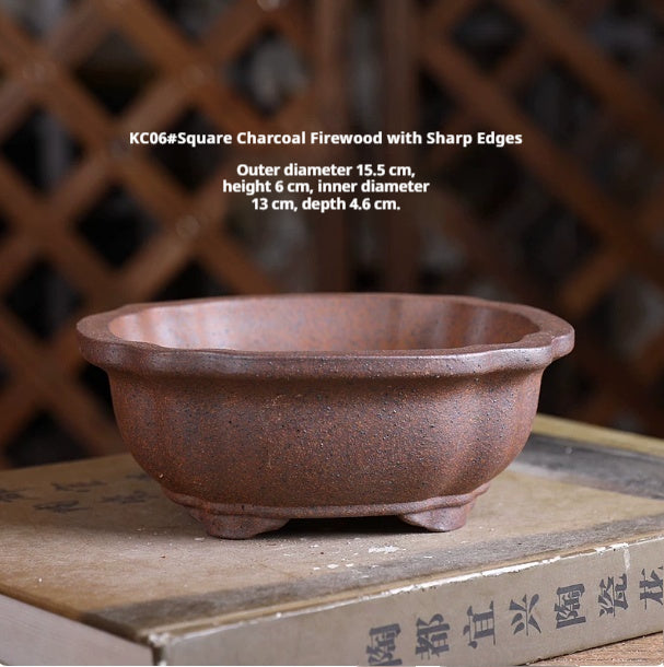Small Purple Clay Flower Pot - Wood-Fired Indoor Plant Container for Desk or Study