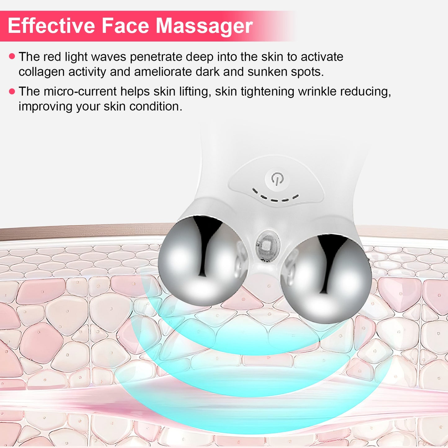 Microcurrent Facial Massager with Red Light Therapy - 5-Gear Skin Lifting - Pink