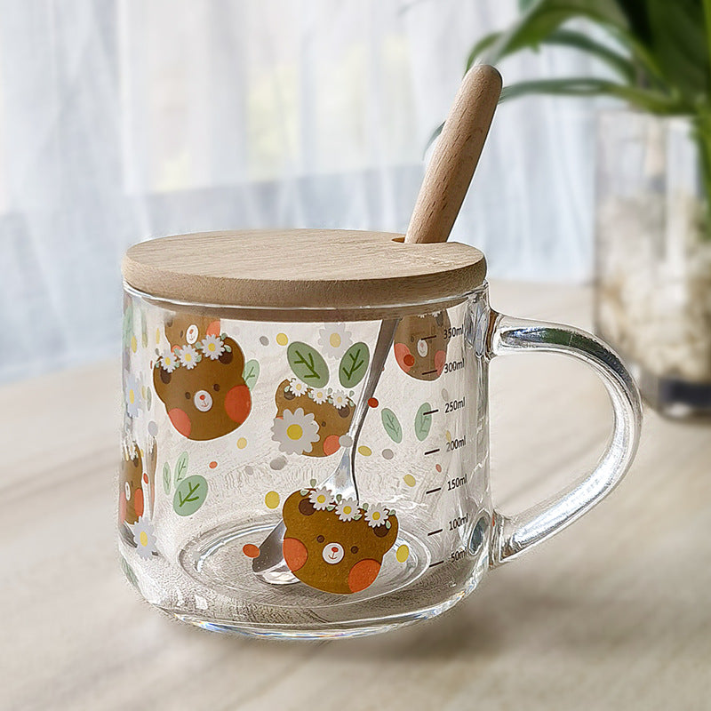 Minimalist Cartoon Glass Water Cup with Straw - Heat-Resistant, 400ML
