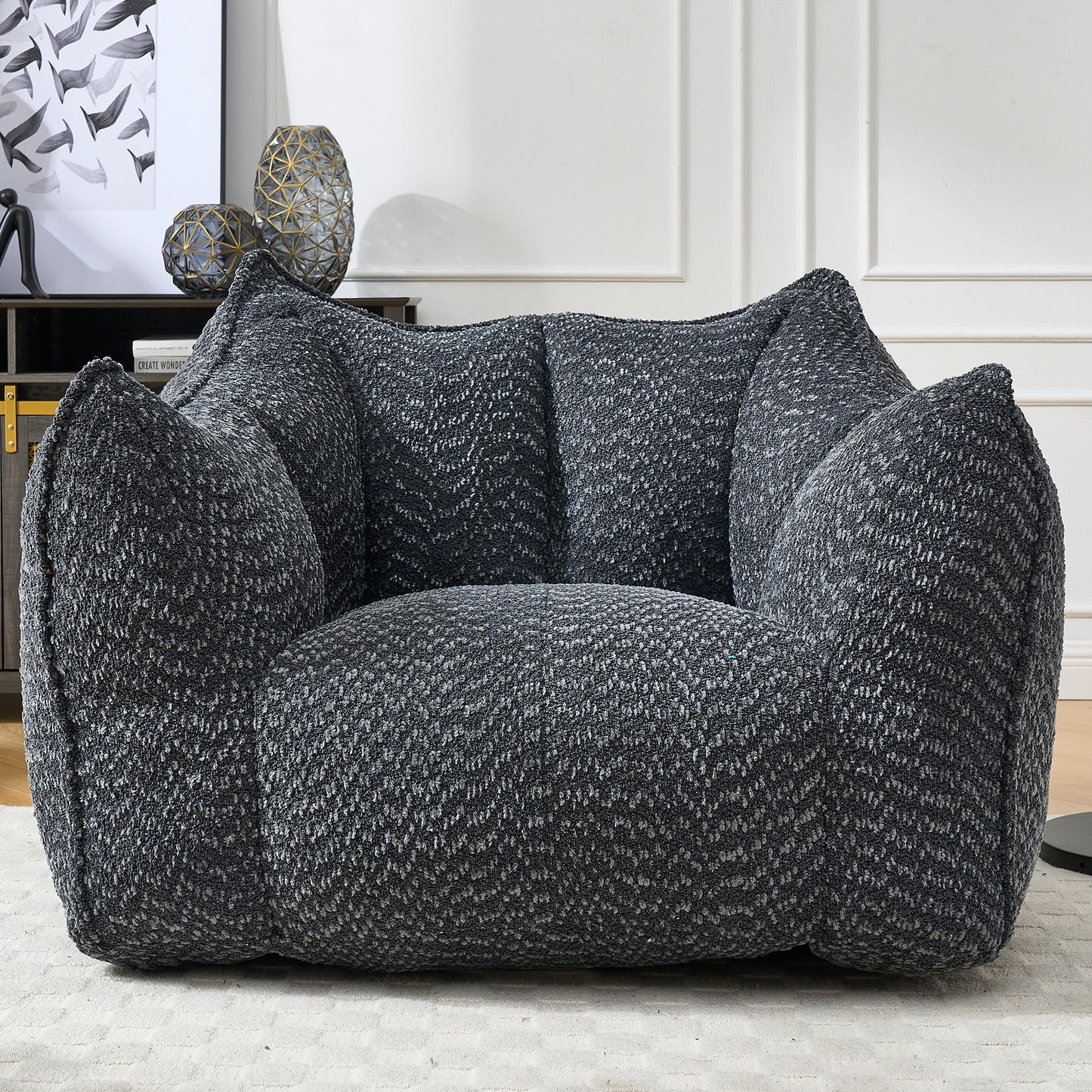 Comfortable Chenille Bean Bag Chair - Black Lazy Sofa