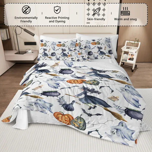 Halloween Witch Pattern Bedding Set - Queen Size, 8 Pieces