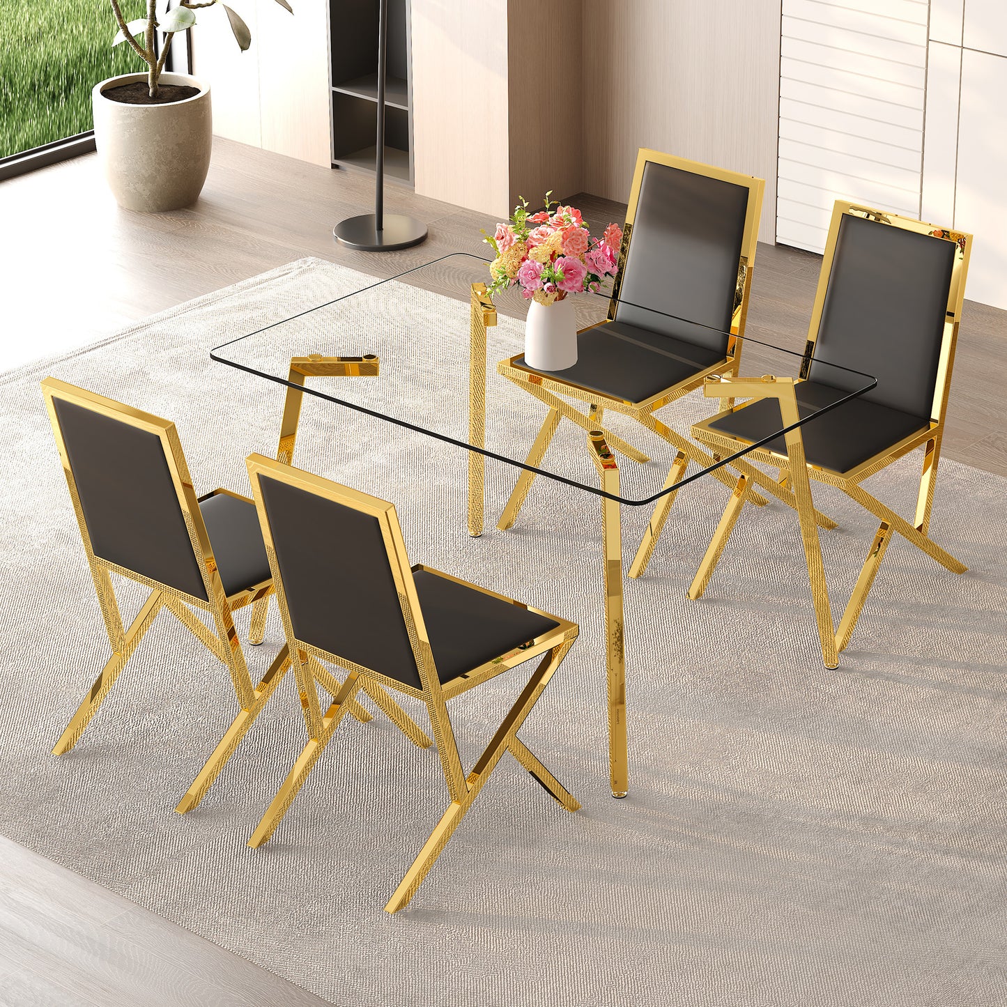 Table And Chair Set.51 X 31.5-inch Tempered Glass Dining Table,
