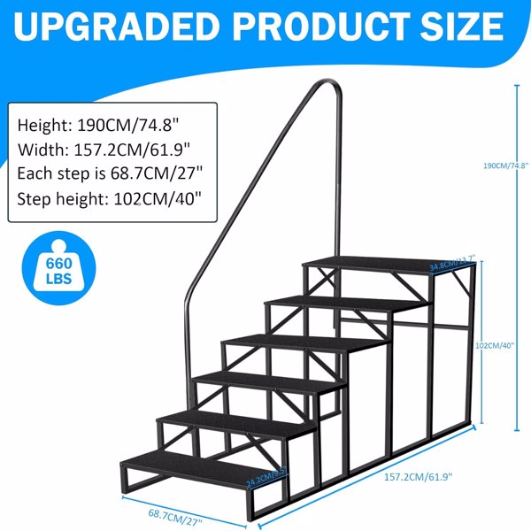6-Step RV Ladder with Handrail - Anti-Slip, 660 lbs Capacity