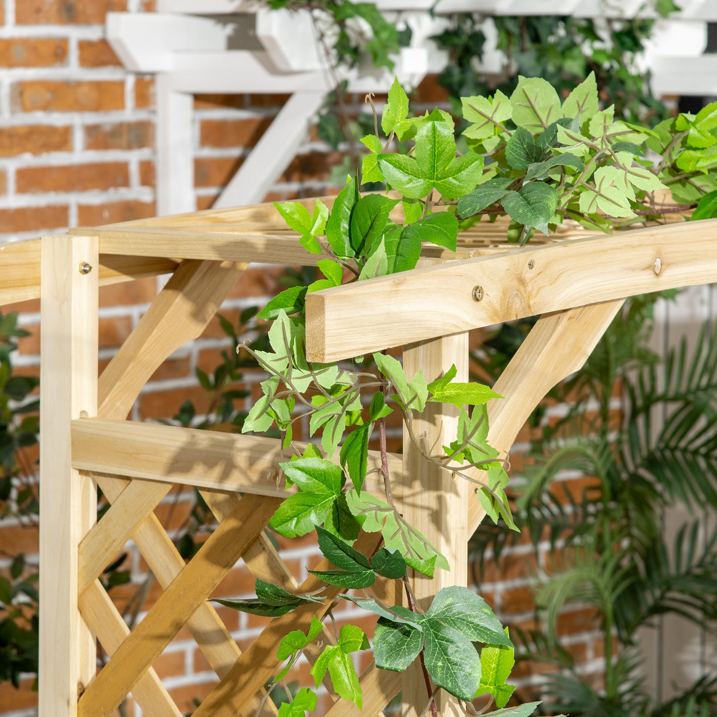 Outdoor Garden Bench with Trellis Arbor for Climbing Plants