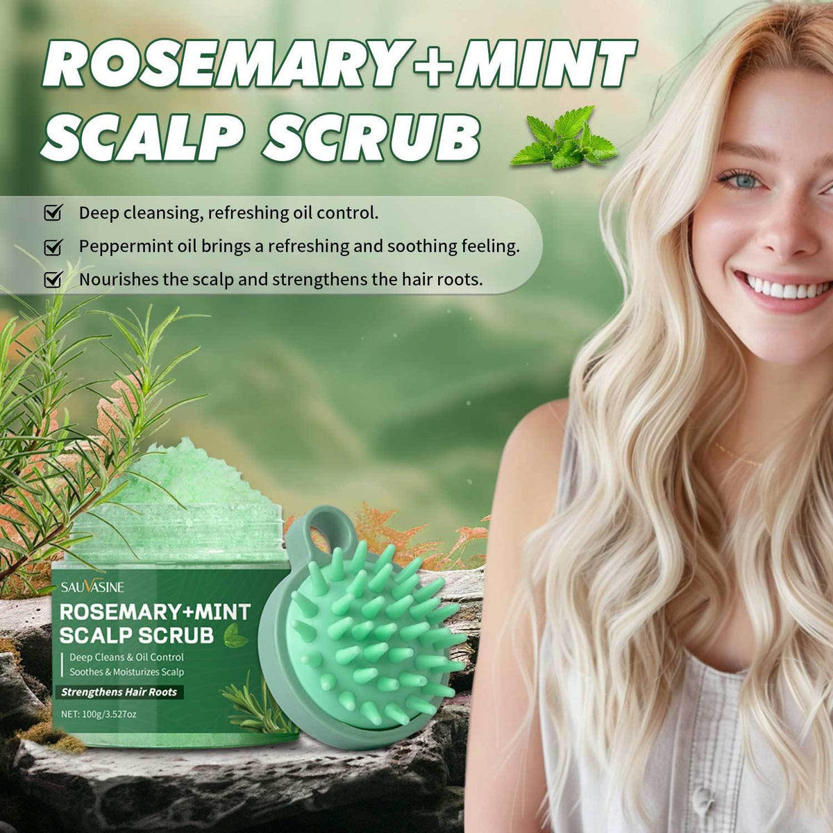 Rosemary Mint Scalp Scrub Shampoo with Massage Comb