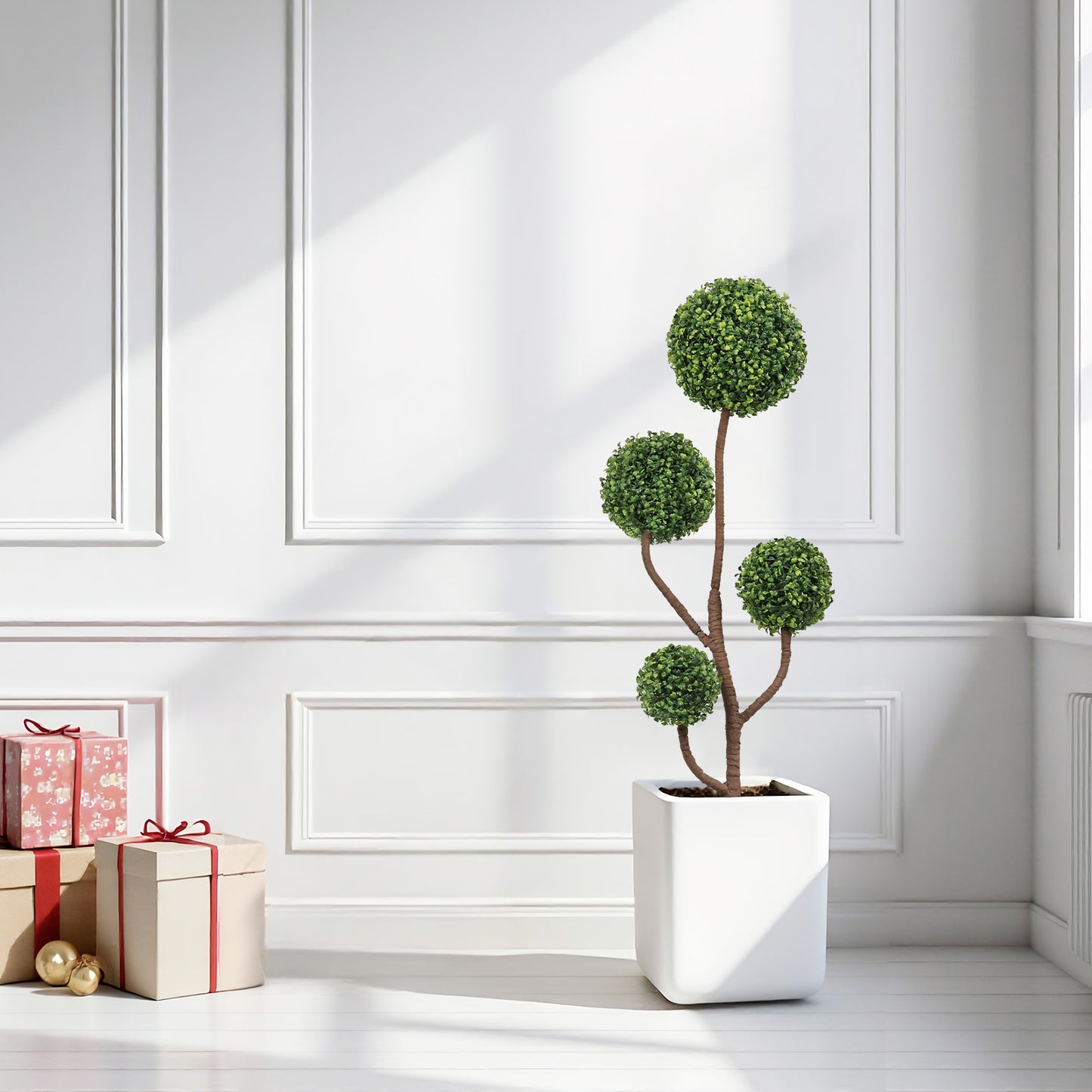 4FT Tall Artificial Boxwood Topiary Tree - Faux Green Plant