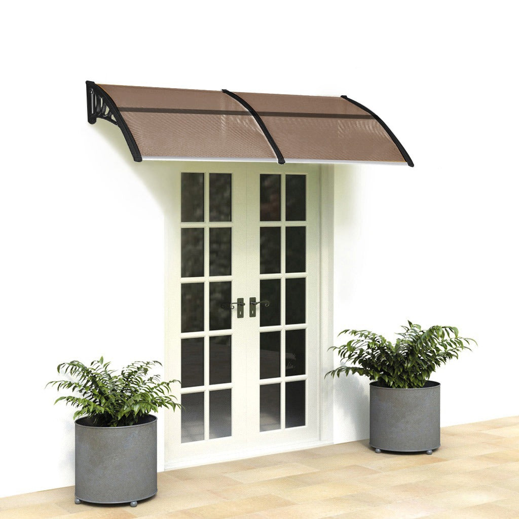 80x38in Outdoor Door Window Awning with Brown Polycarbonate Panel & Black Bracket - Rain Snow Sun Shade Cover, Durable 10-Year