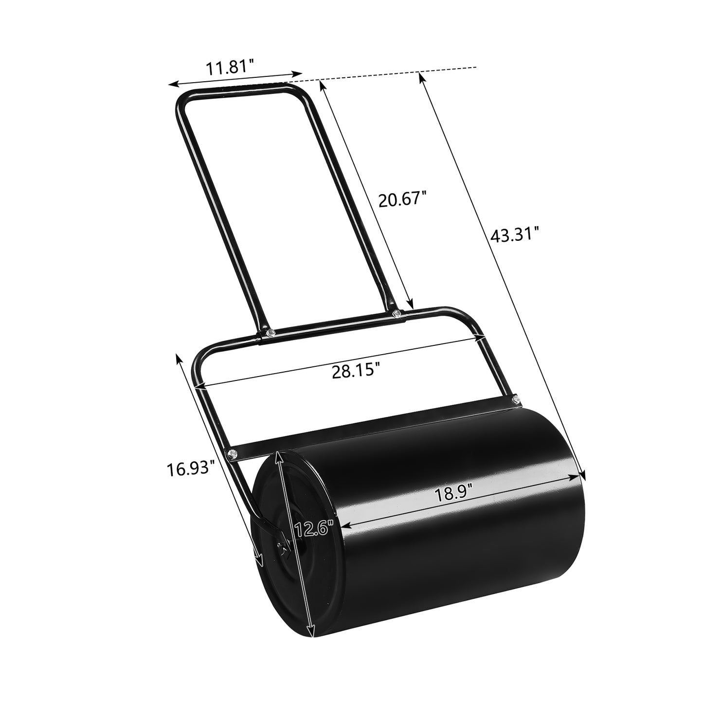 19 Inch Black Steel Lawn Roller for Gardening & Ground Flattening