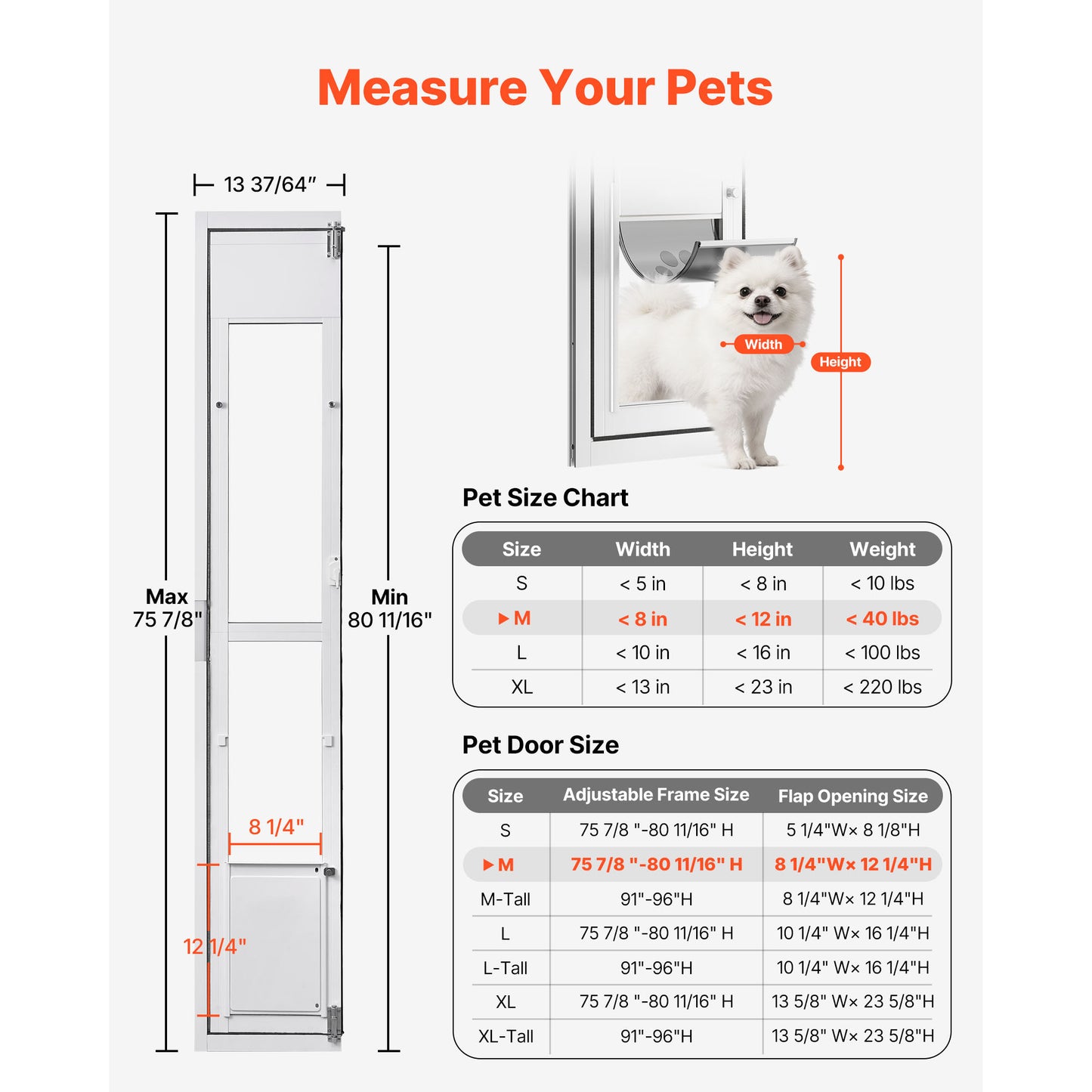 Adjustable Dog Door for Sliding Glass Door - Medium Dogs, Aluminum Frame, Lockable