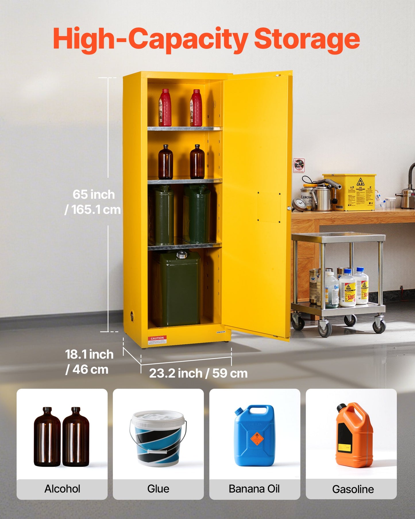 Flammable Storage Cabinet 23 Gallon Steel Safety Locker with Adjustable Shelves