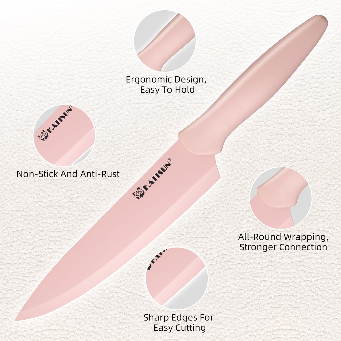 14-Piece Pink Kitchen Knife Set with Block - Non-Stick Stainless Steel
