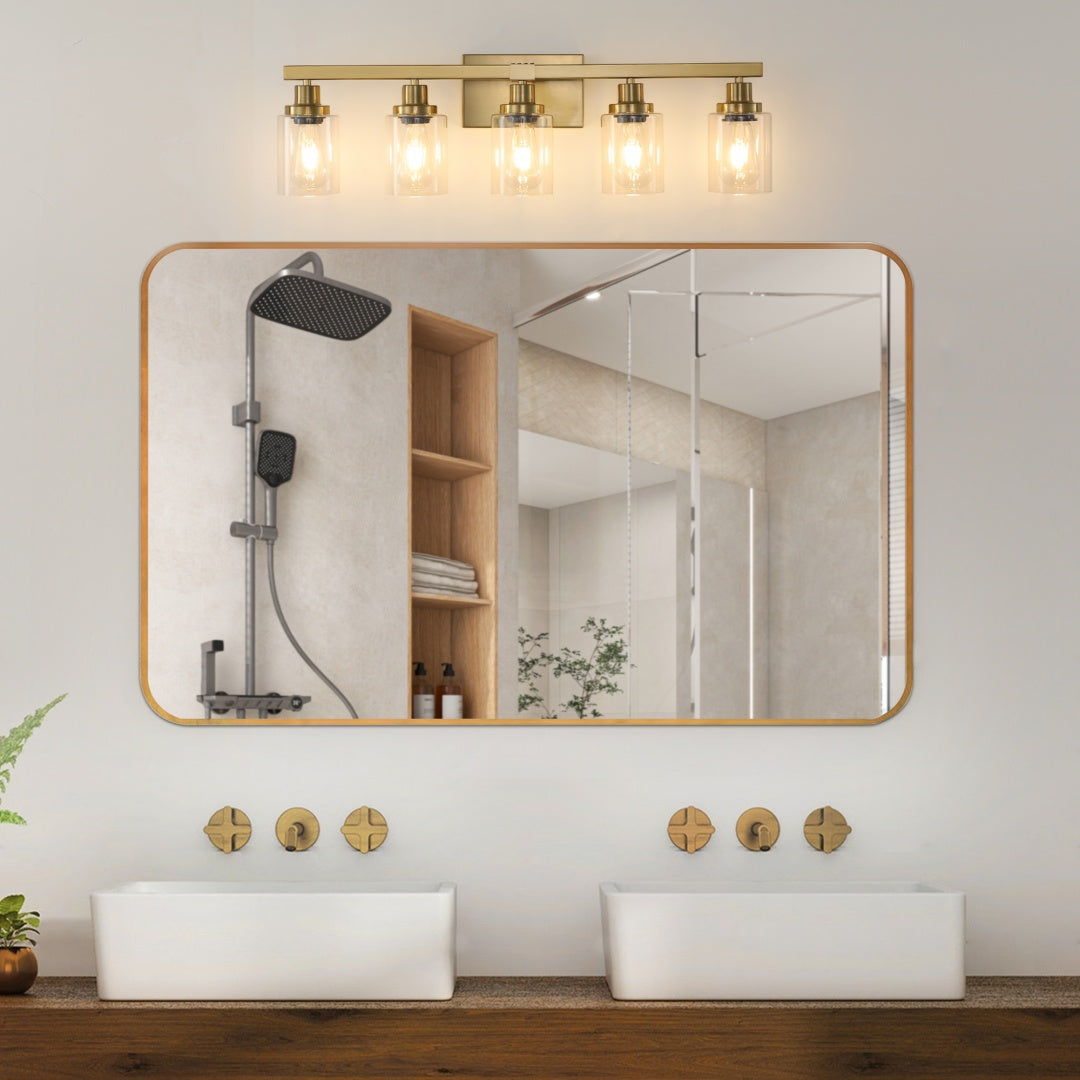 5-Light Golden Vanity Light Fixture with Clear Glass Shades