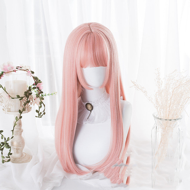 Long Curly Hair Wig with Bangs - Peach Powder