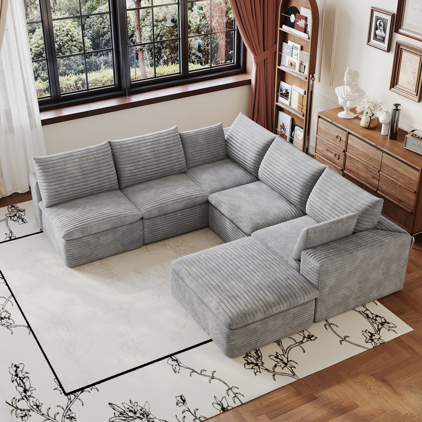 Cloud Sofa - 99x103" Modular Corduroy Fabric Couch, Grey