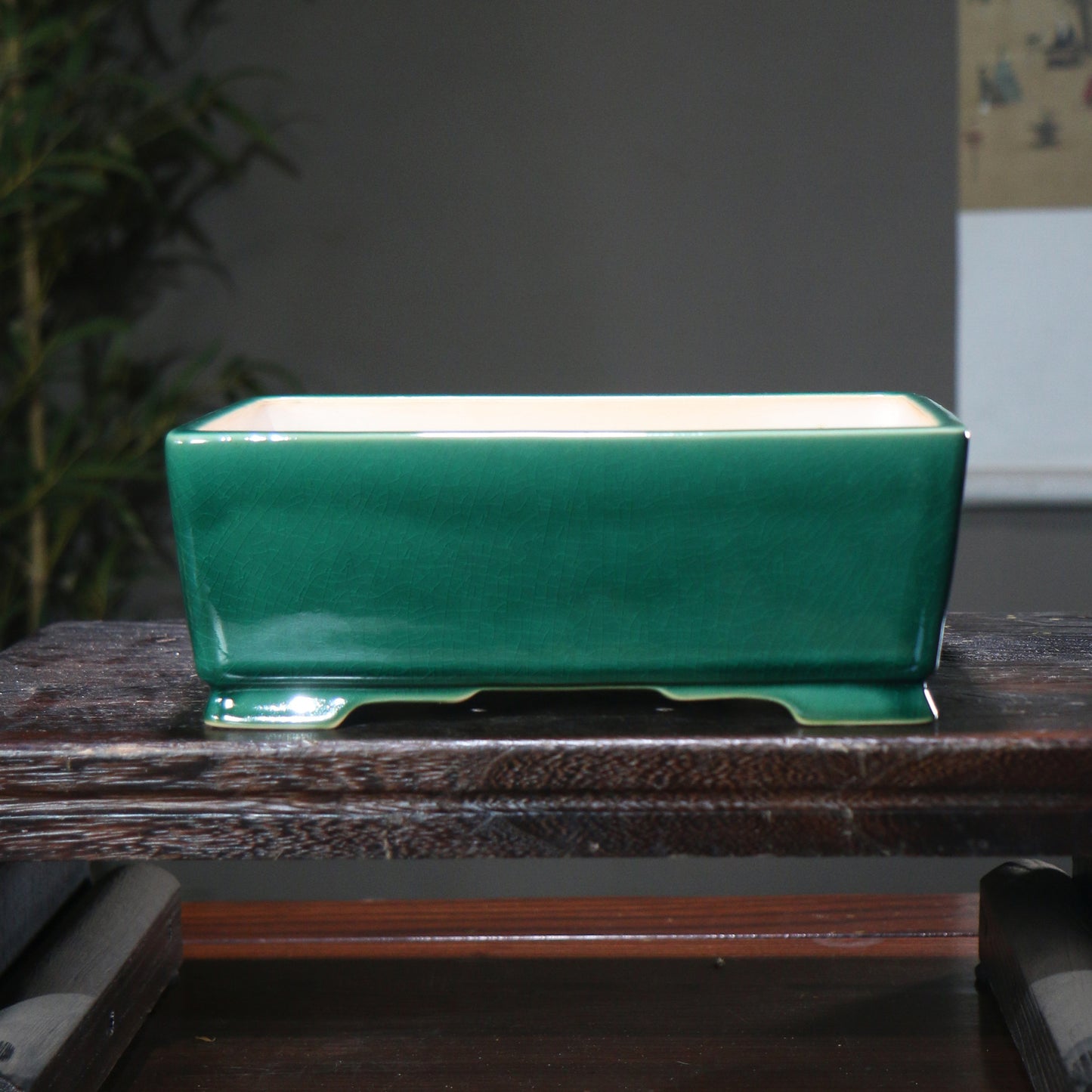 Ceramic Rectangular Flower Pot with Glazed Finish - Zen Style Garden Planter