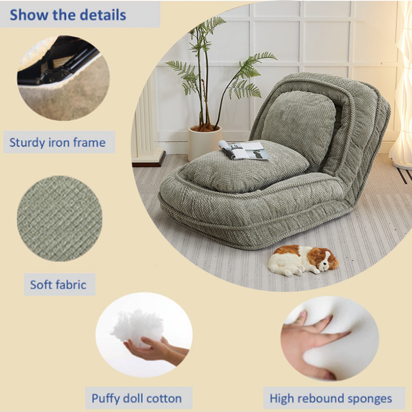 Adjustable Human Dog Bed Lazy Sofa Couch with Foldable Seat Green