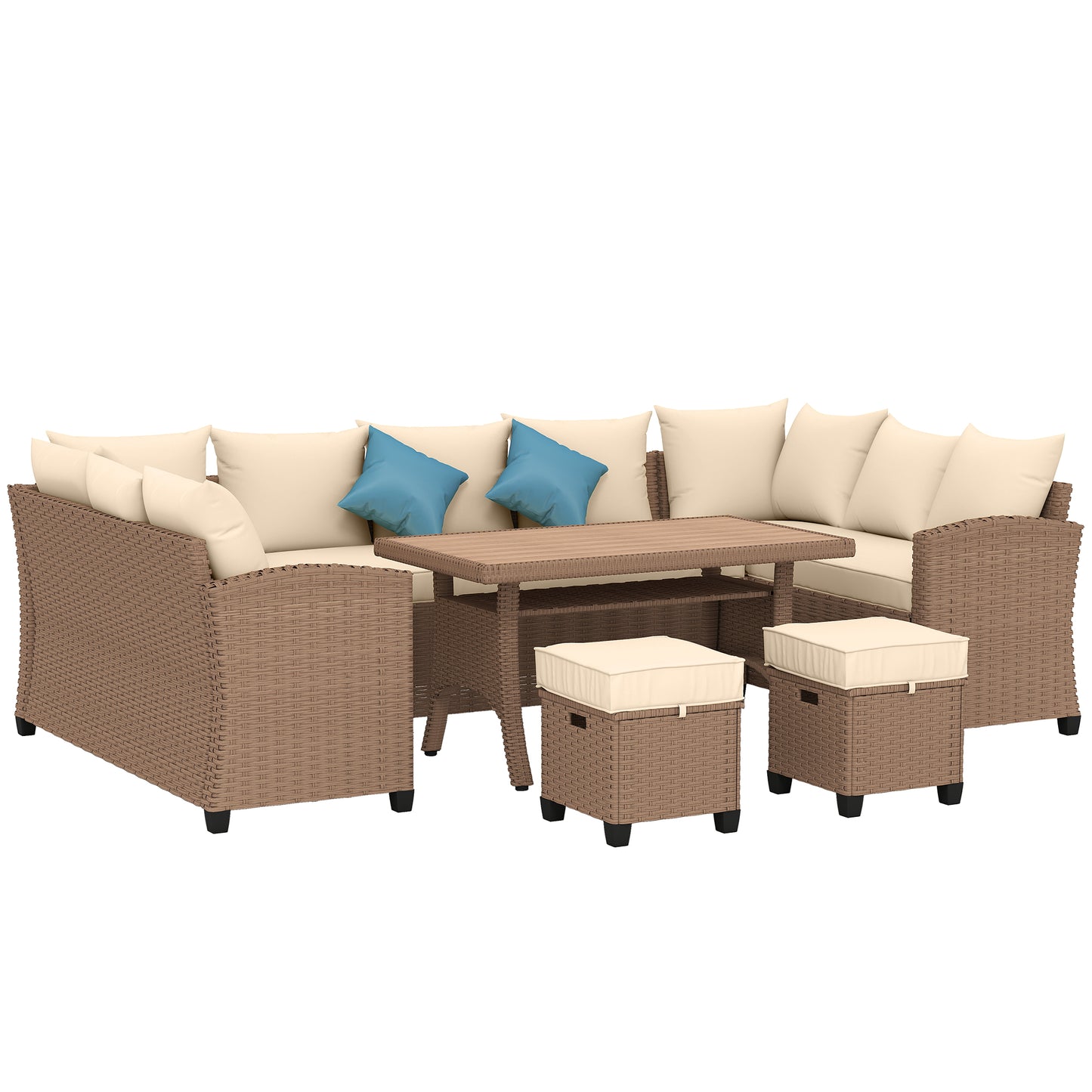 6-Piece Outdoor Furniture Set with Sectional Sofa and Dining Table - Khaki
