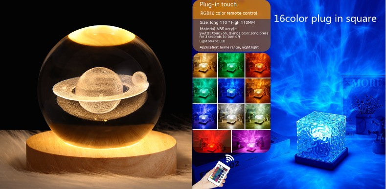 LED Water Ripple Night Light with Remote Control - 16 Color Dimmable Table Lamp