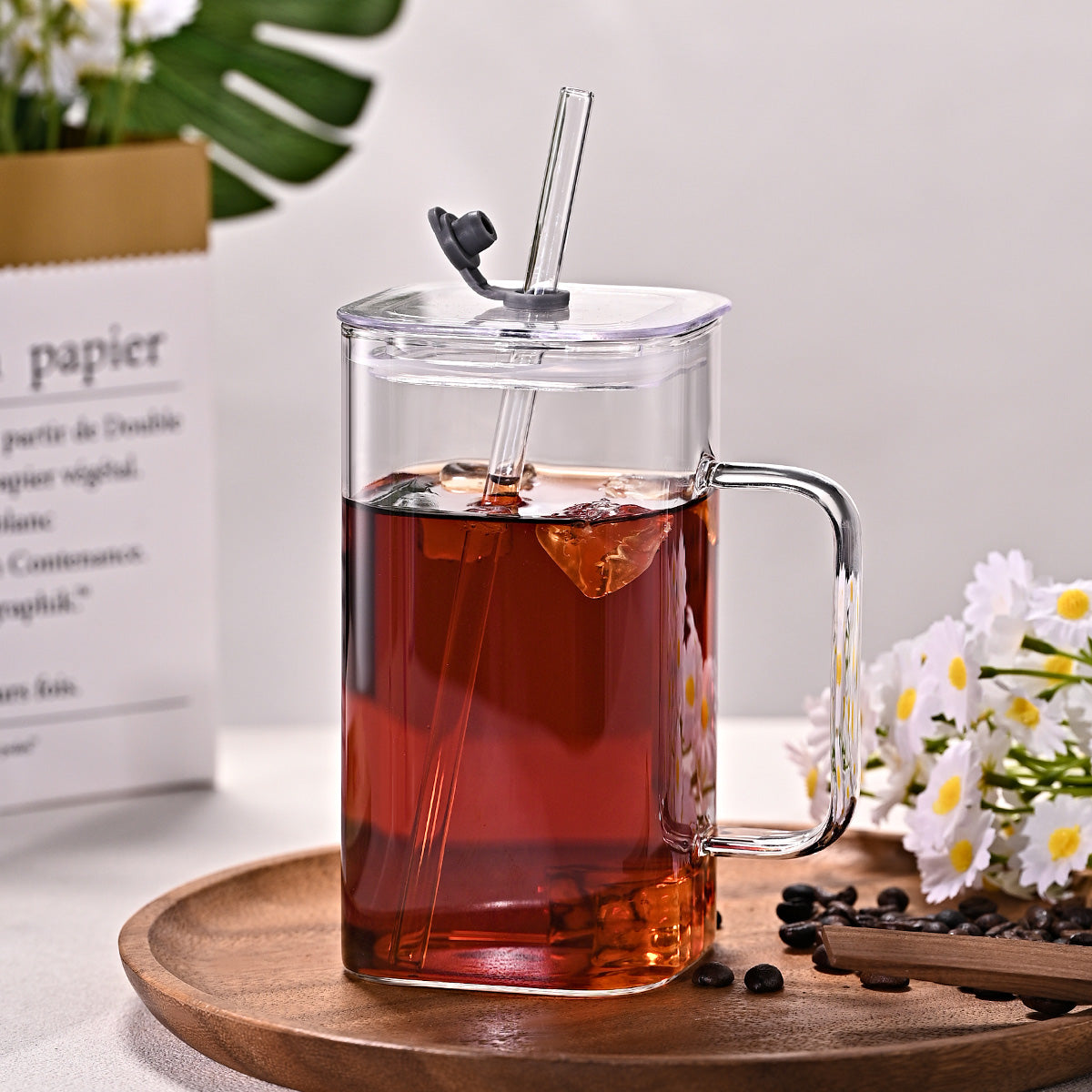 Transparent Glass Straw Cup - 4 Colors, High Borosilicate Drinkware