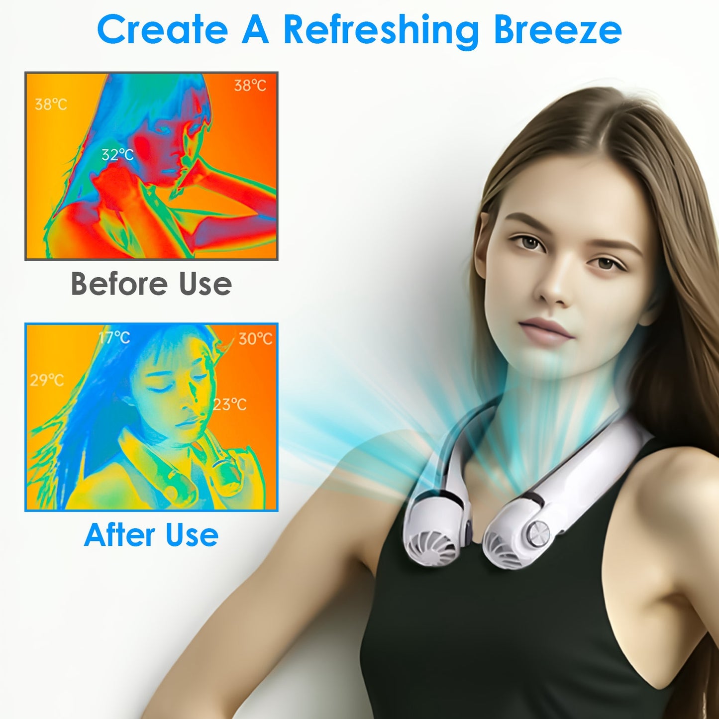Portable Neck Hanging Fan - Hands-Free Cooling with 3 Speeds