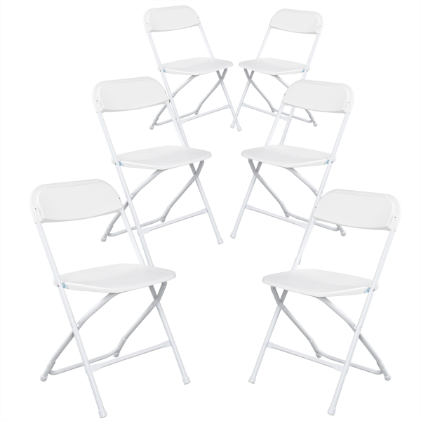 6-Pack White Plastic Folding Chairs - Sturdy & Lightweight