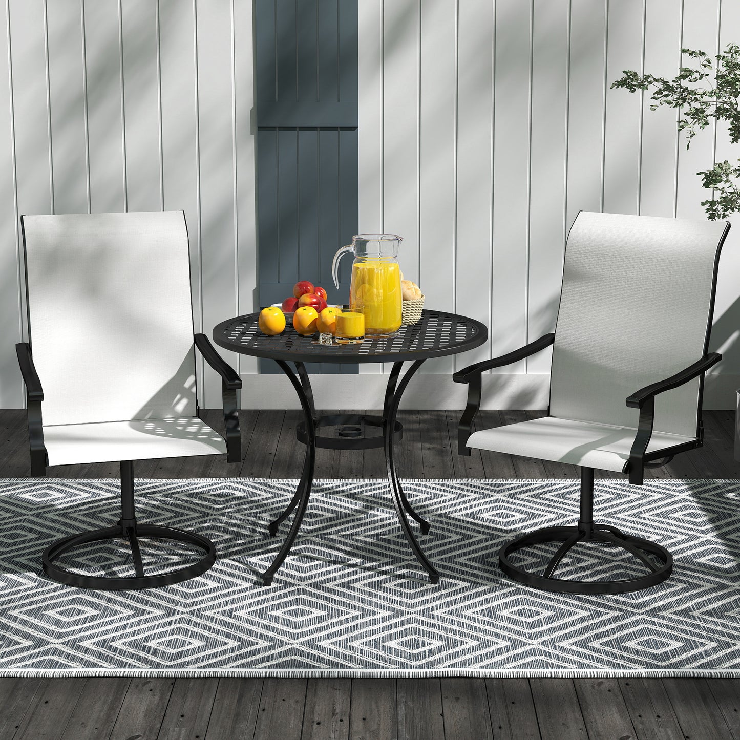 Patio Swivel Chairs Set of 2 - High Back Mesh Seating, Cream