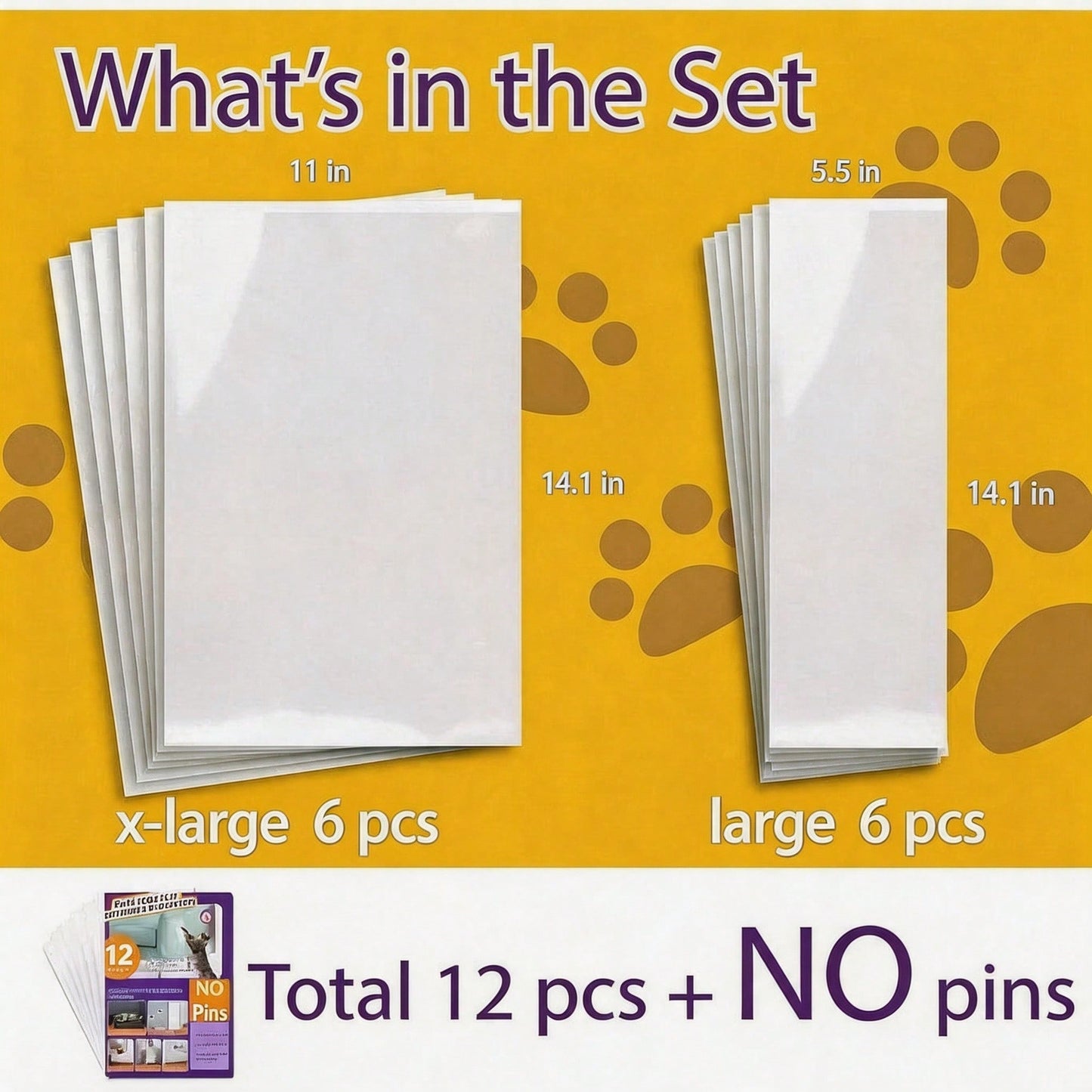 Self-Adhesive Cat Scratch Protector Set - Transparent Furniture & Door Guard, 12 Pack