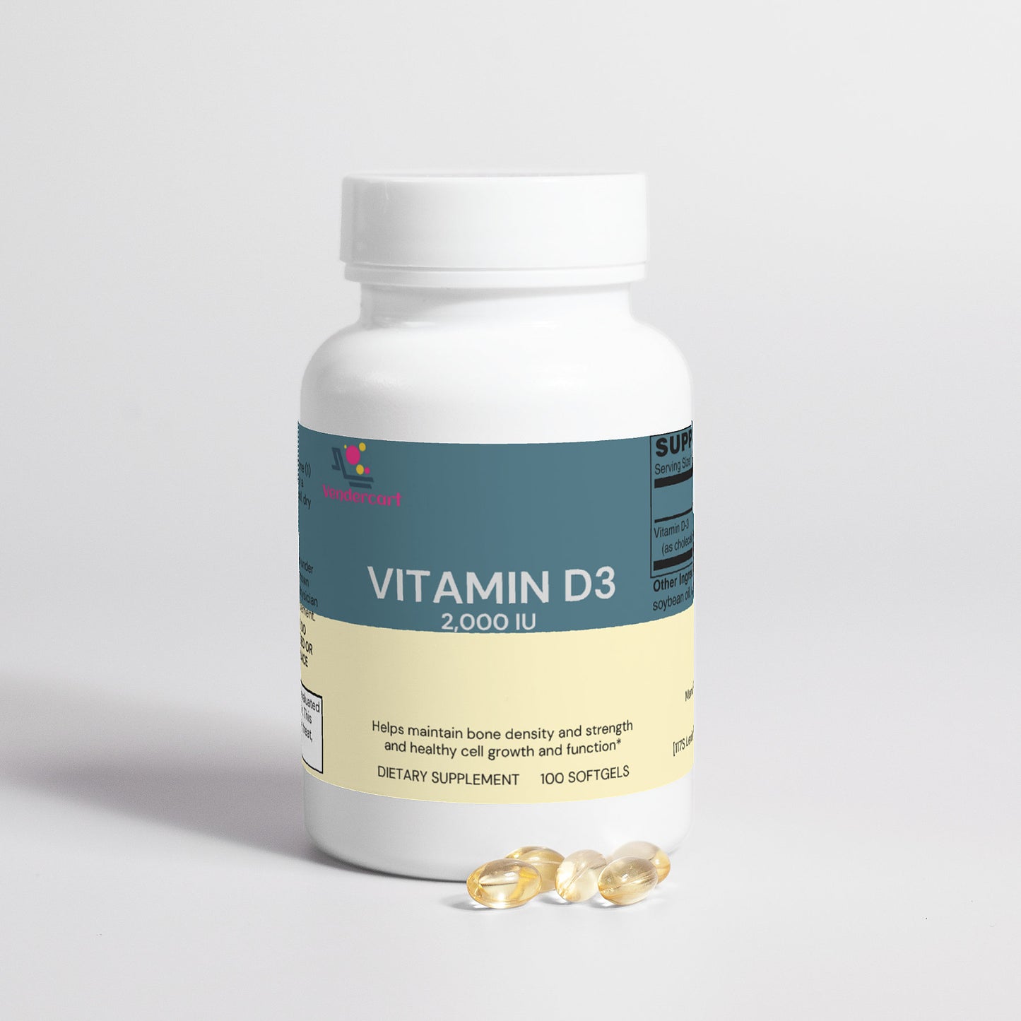 Vitamin D3 2000 IU Softgels - Bone, Muscle & Immune Support - 100 Count